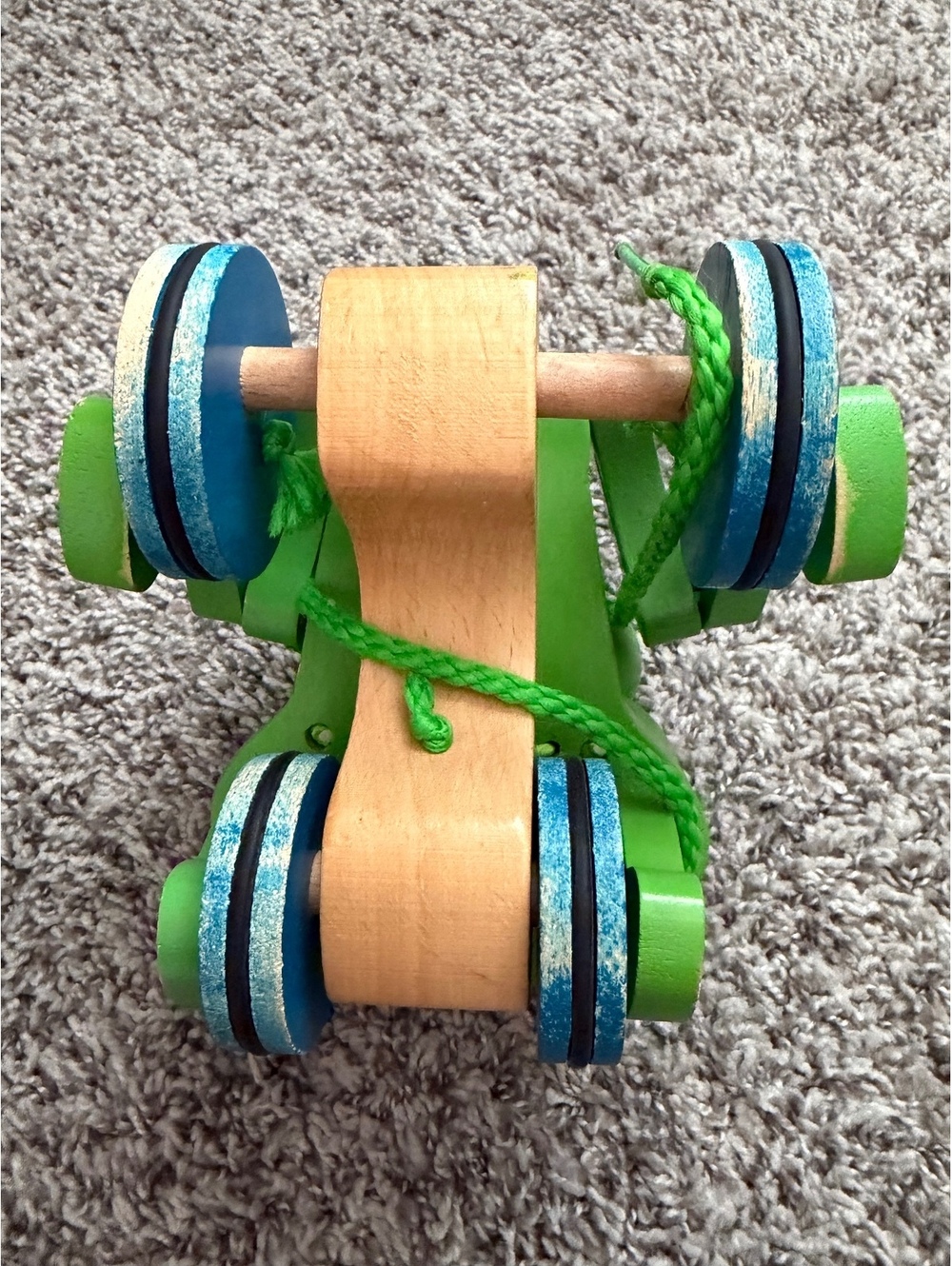 Melissa & Doug Green/Blue Wooden Rolling Frog Pull Toy - Picture 7 of 8